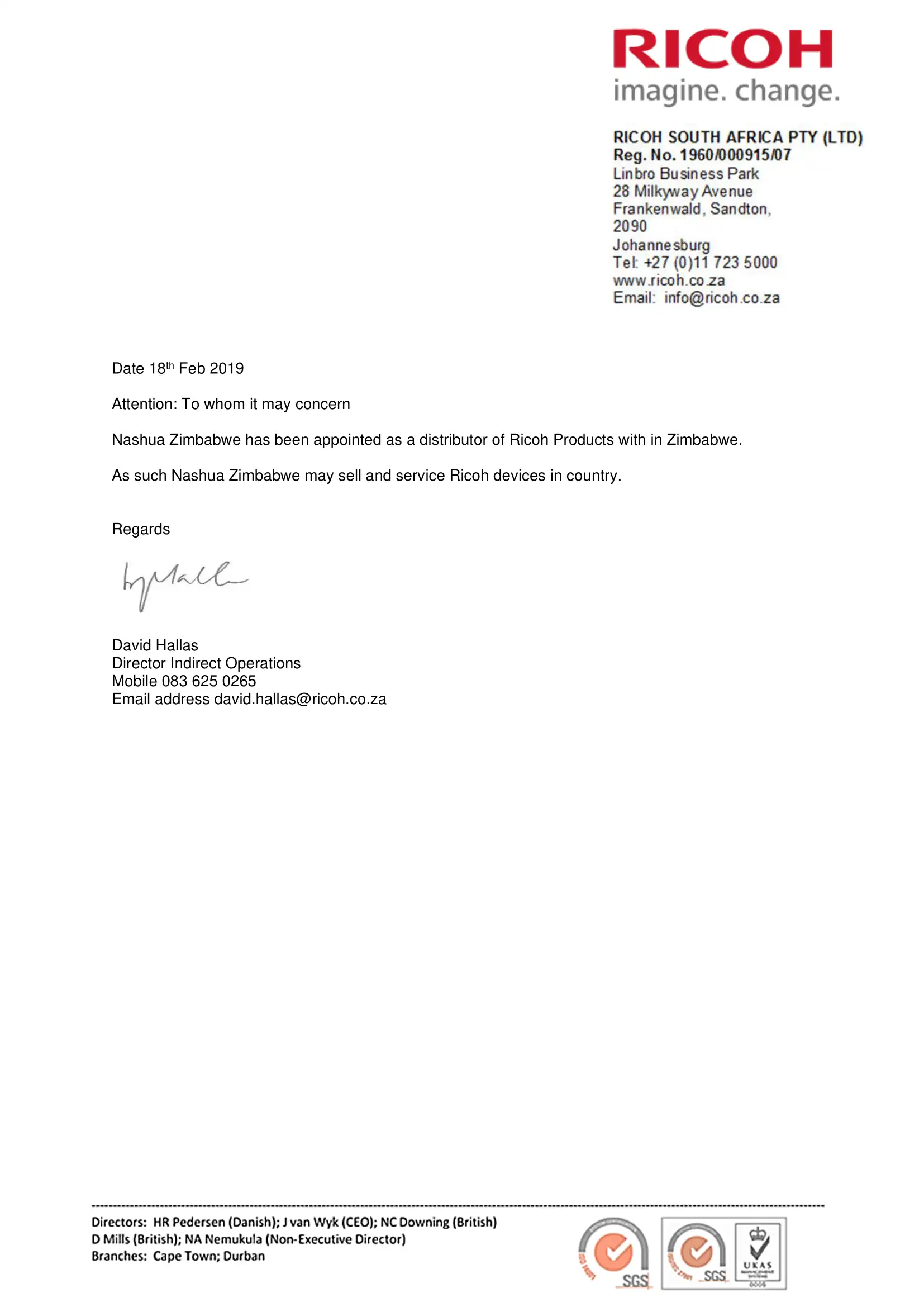 RICOH-Supplier-Letter RICOH Supplier Letter