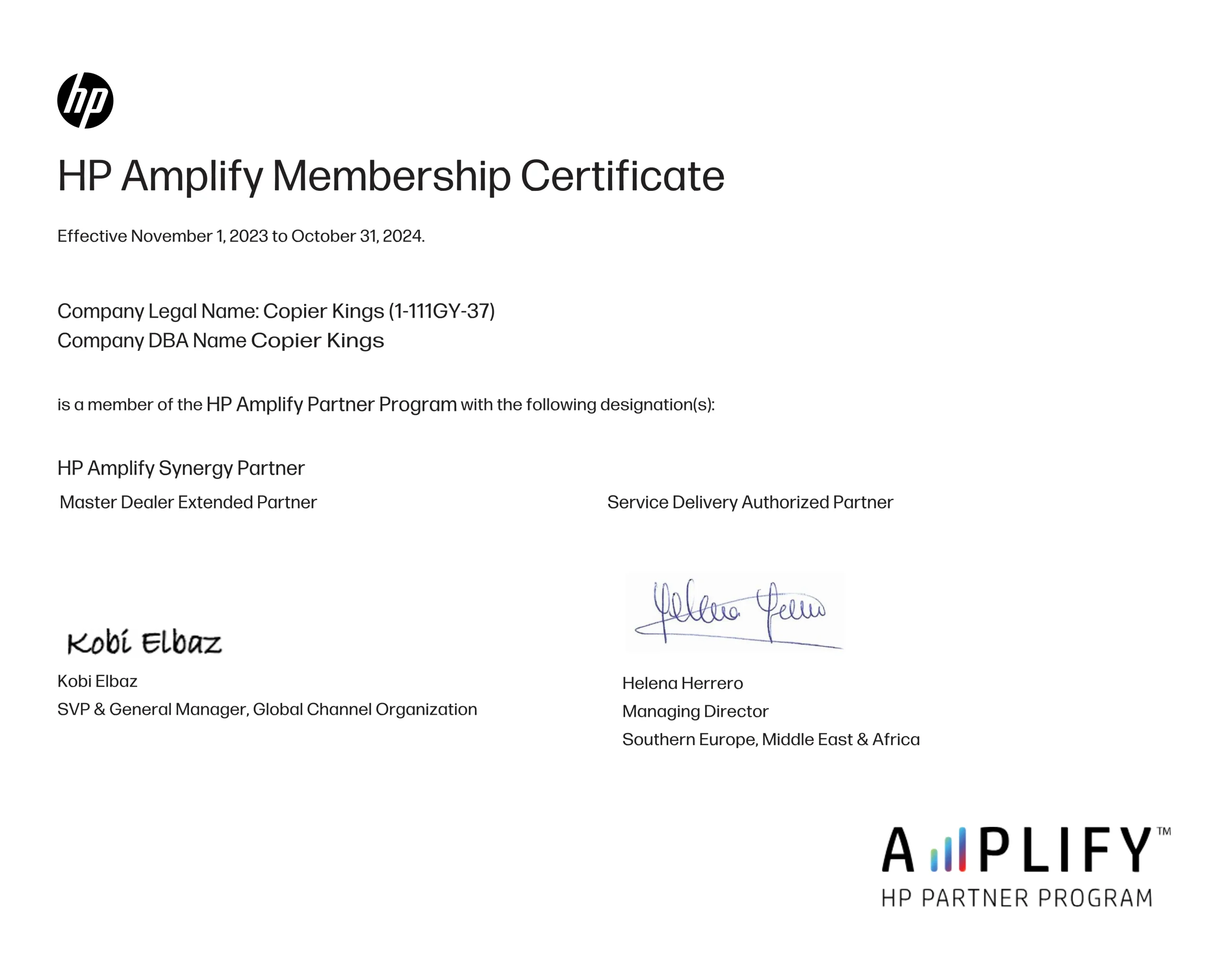 HP Amplify Membership Certificate - Copier Kings (1)_1 HP Amplify Certificate 2024